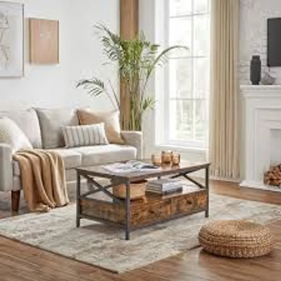 BOXED VASAGLE ANTIQUE BROWN COFFEE TABLE LIVING ROOM TABLE (1 BOX)