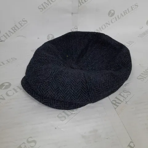 WOOLOVERS MENS BAKER BOY HAT IN NAVY HERRINGBONE SIZE M