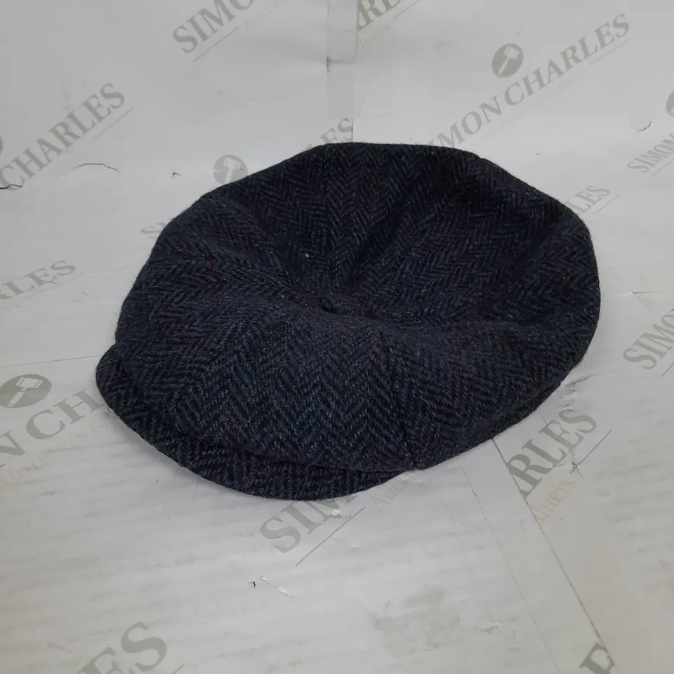 WOOLOVERS MENS BAKER BOY HAT IN NAVY HERRINGBONE SIZE M