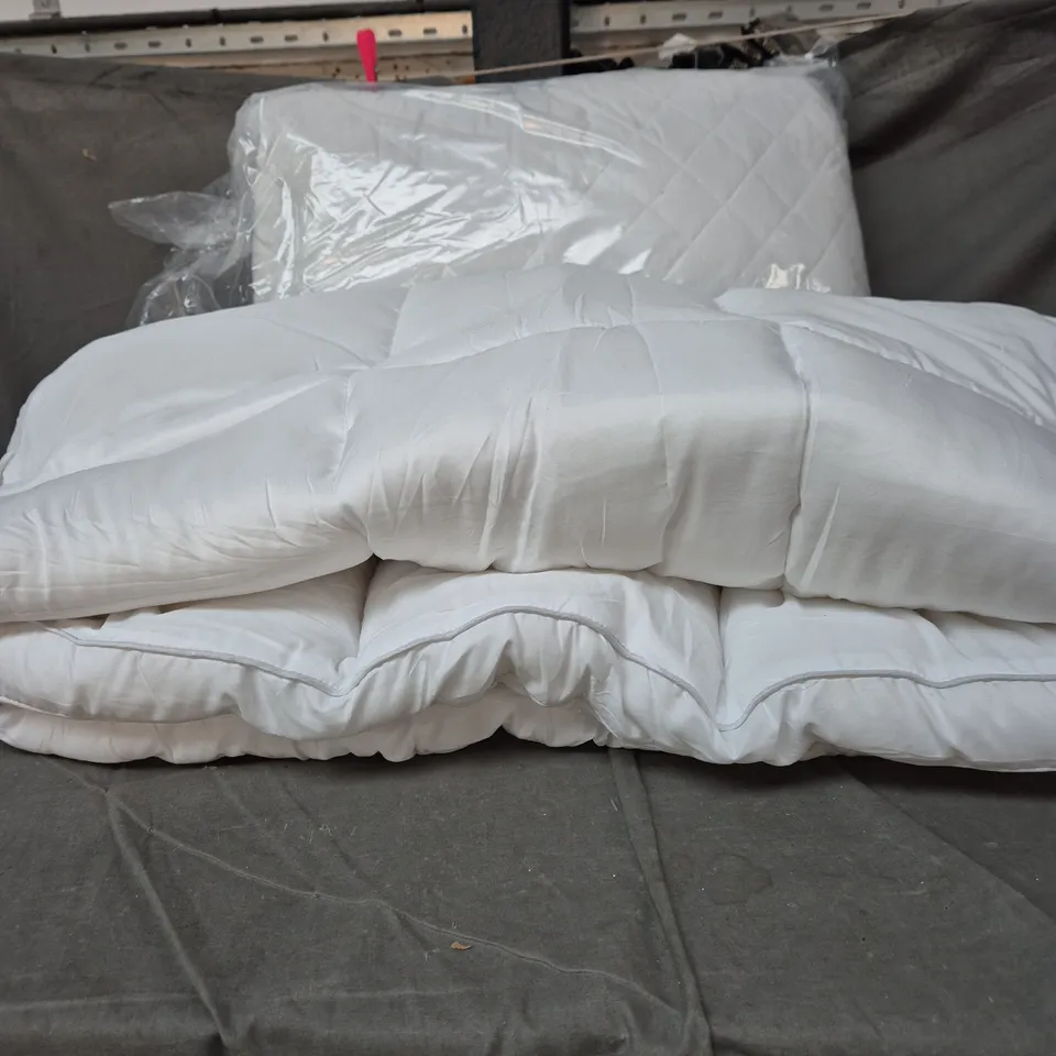 BEDDING SET. WHITE QUILTED SINGLE MATTRESS PROTECTOR AND TWIN PILLOW SET. 