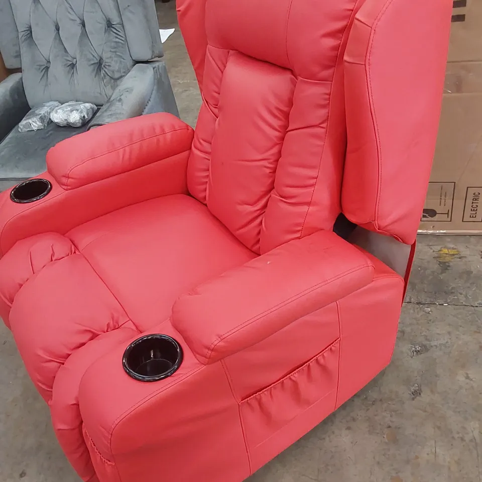 DESIGNER FAUX RED LEATHER UPHOLSTERED RECLINER ARMCHAIR