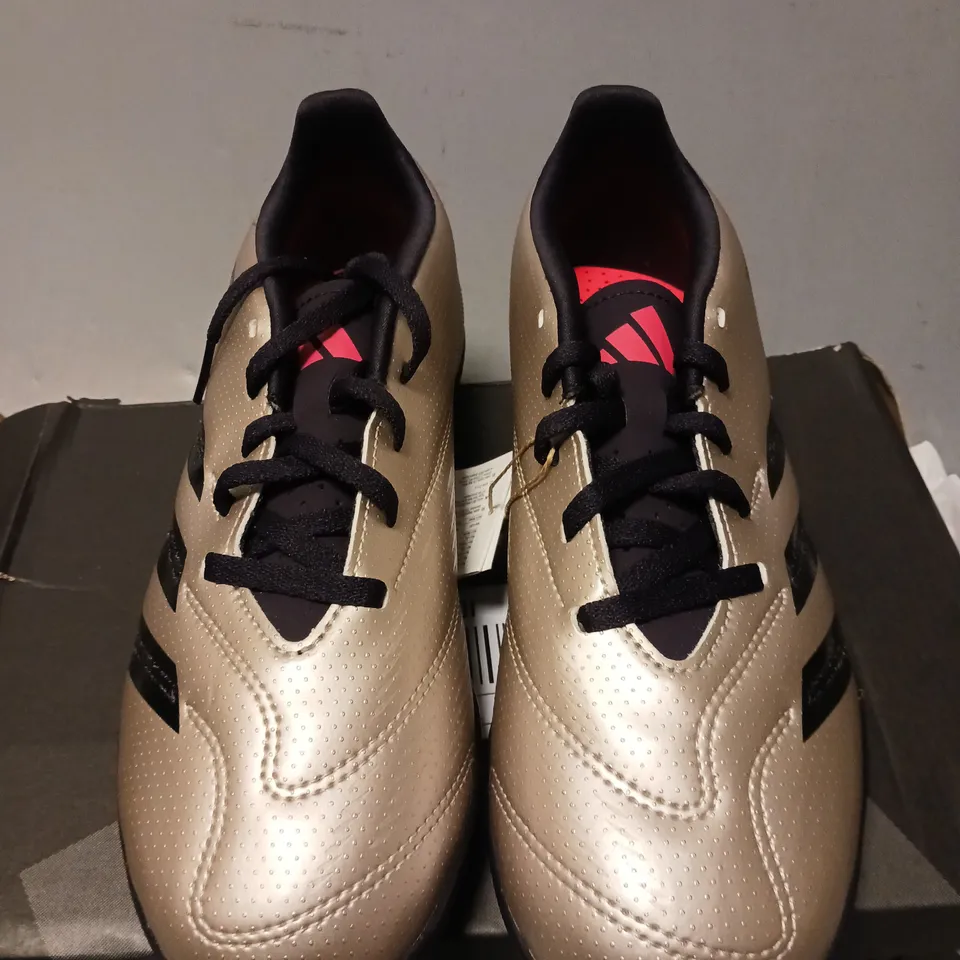 BOXED PAIR OF ADIDAS PREDATOR CLUB TF JR TRAINERS, CHAMPAGNE - UK SIZE 5.5