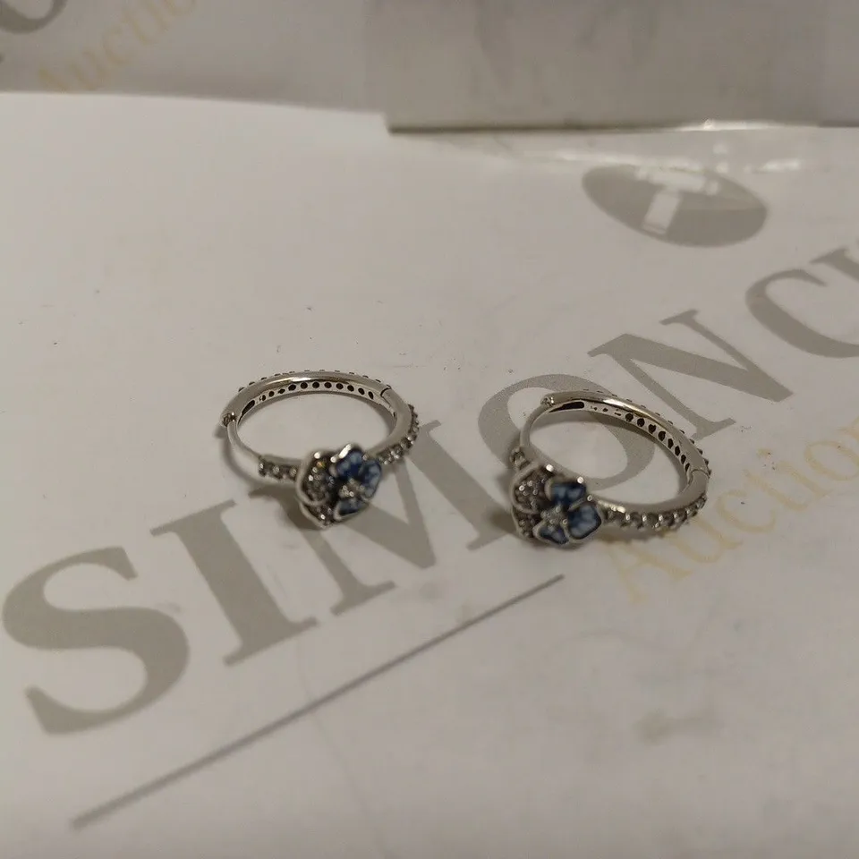 PANDORA BLUE PANSY FLOWER LOOP EARRINGS
