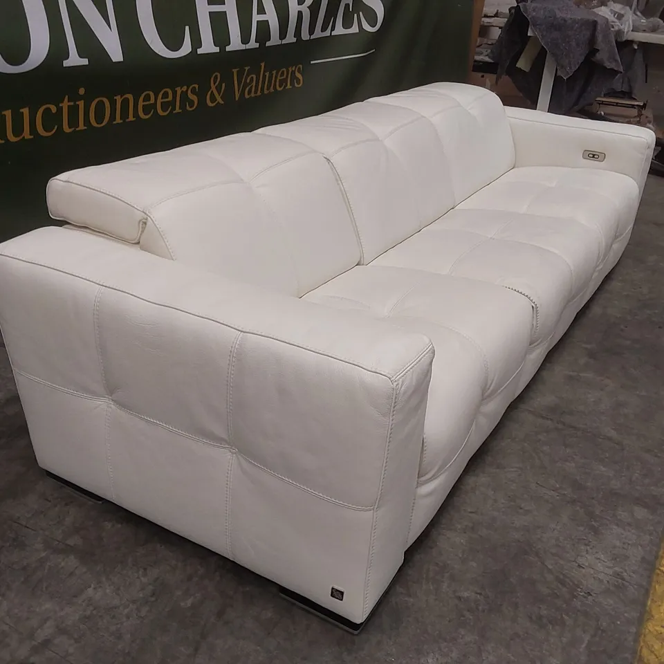 QUALITY DESIGNER ITALIAN MADE SAVVANNE LARGE 4 SEATER ELECTRIC RECLINER LEATHER SOFA - WHITE