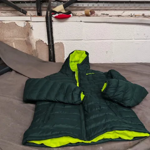 MOUNTAIN WAREHOUSE KIDS' PUFFER JACKET – DARK GREEN WITH NEON LINING, 13 YEARS