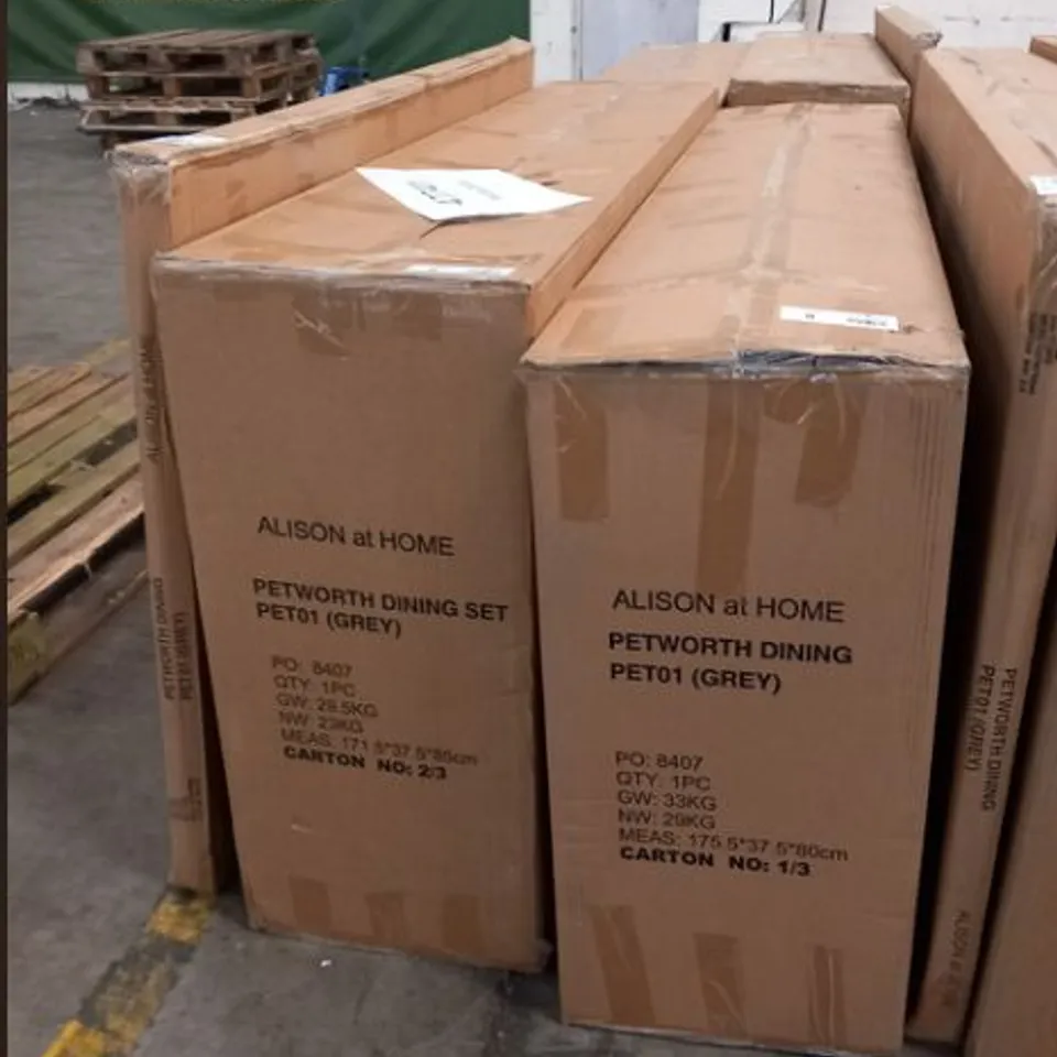 BRAND NEW BOXED ALISON AT HOME PETWORTH GREY RATTAN DINING SET(THREE BOXES) RRP £1275
