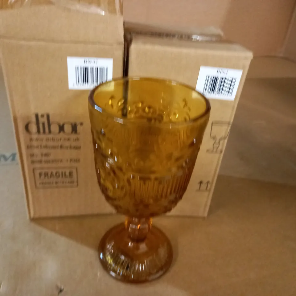 LOT OF 2 BOXED DIBOR EMBOSSED WINE GOBLETS