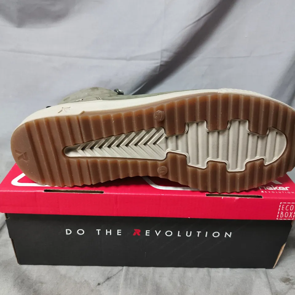 BOXED PAIR OF RIEKER REVOLUTION HIGH-TOP SNEAKER – OLIVE GREEN / GREY - SIZE 40