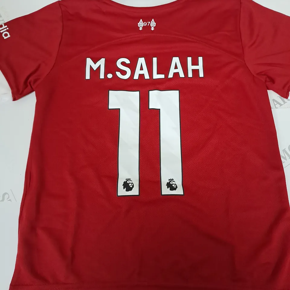 LIVERPOOL FC HOME SHIRT AND SHORTS WITH SALAH 11 SIZE 22