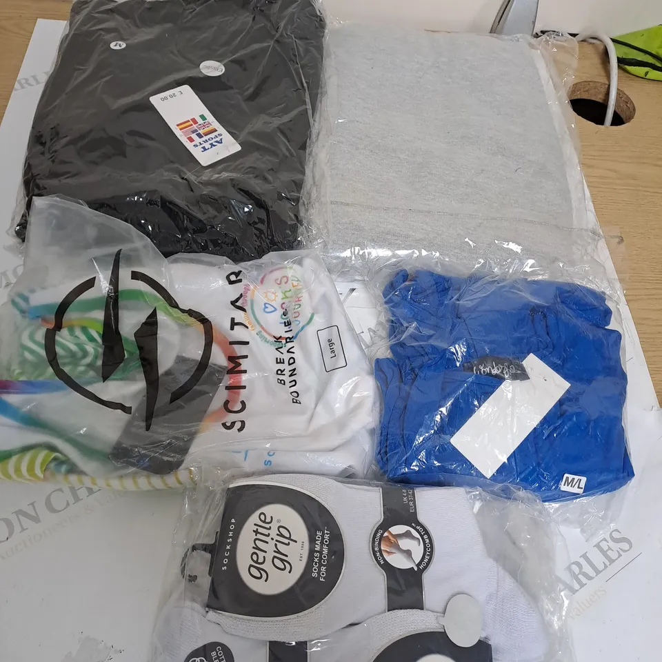 BOX OF ASSORTED CLOTHING ITEMS TOO INCLUDE JUMPERS, SHIRTS AND TROUSERS IN VARIOUS SIZES AND COLOURS   