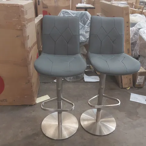 PAIR OF LUMOS DARK GREY FAUX LEATHER STAINLESS STEEL GAS LIFT BAR STOOLS
