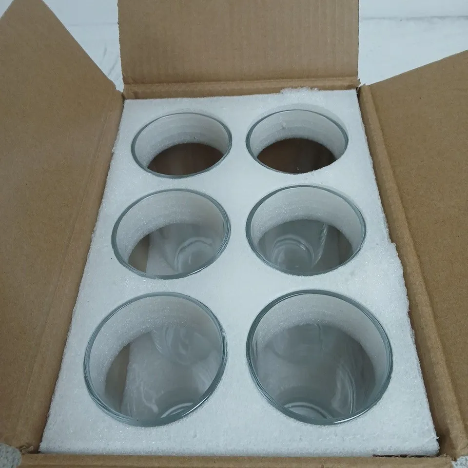 SET OF 6 TALL CLEAR GLASS HIGHBALL TUMBLERS