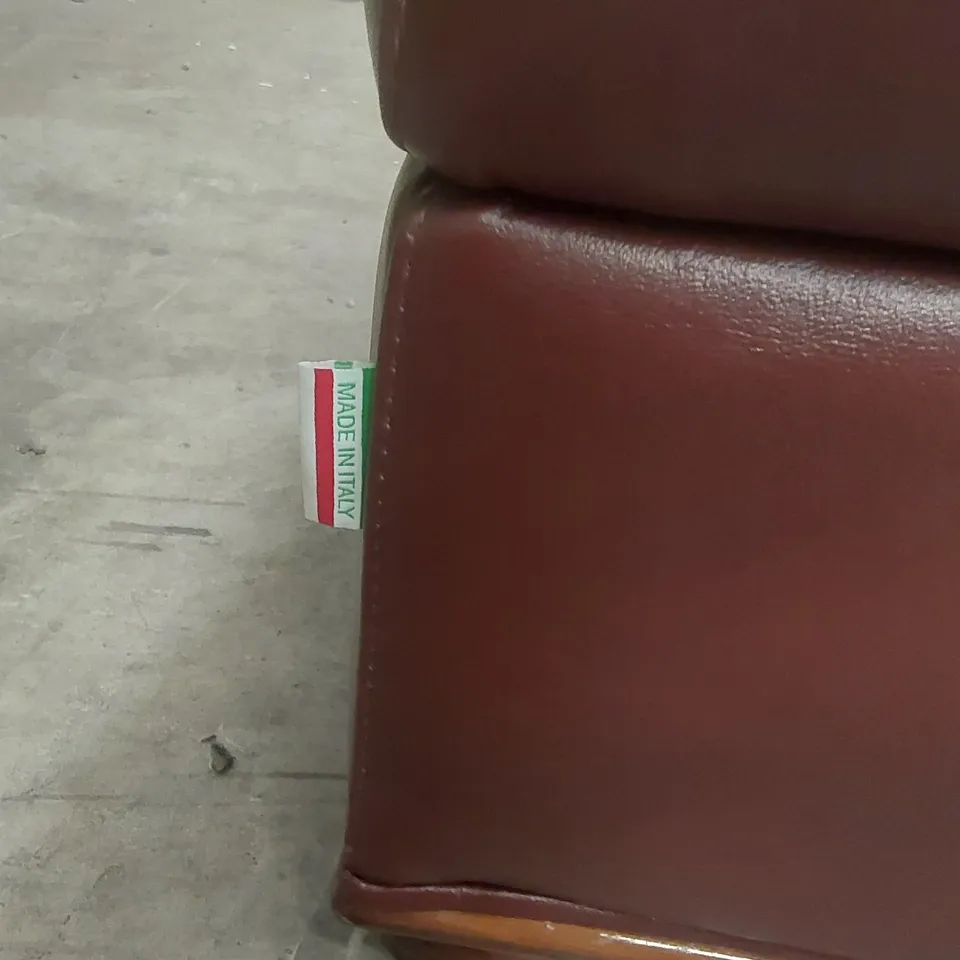 ITALIAN LEATHER FOOTSTOOL POUFFE CUBE BURGANDY