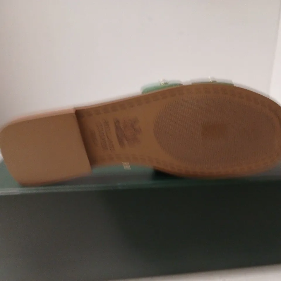 BOXED PAIR OF HOLLAND COOPER MONOGRAM SLIDES JADE CROC – UK 4 