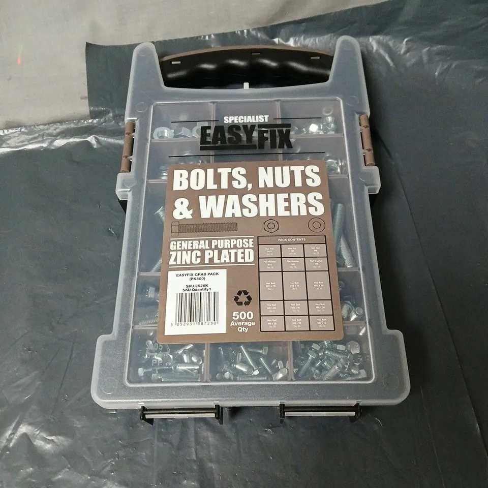 BOLTS, NUTS & WASHERS KIT – ZINC PLATED, APPROXIMATELY 500 QTY, EASYFIX
