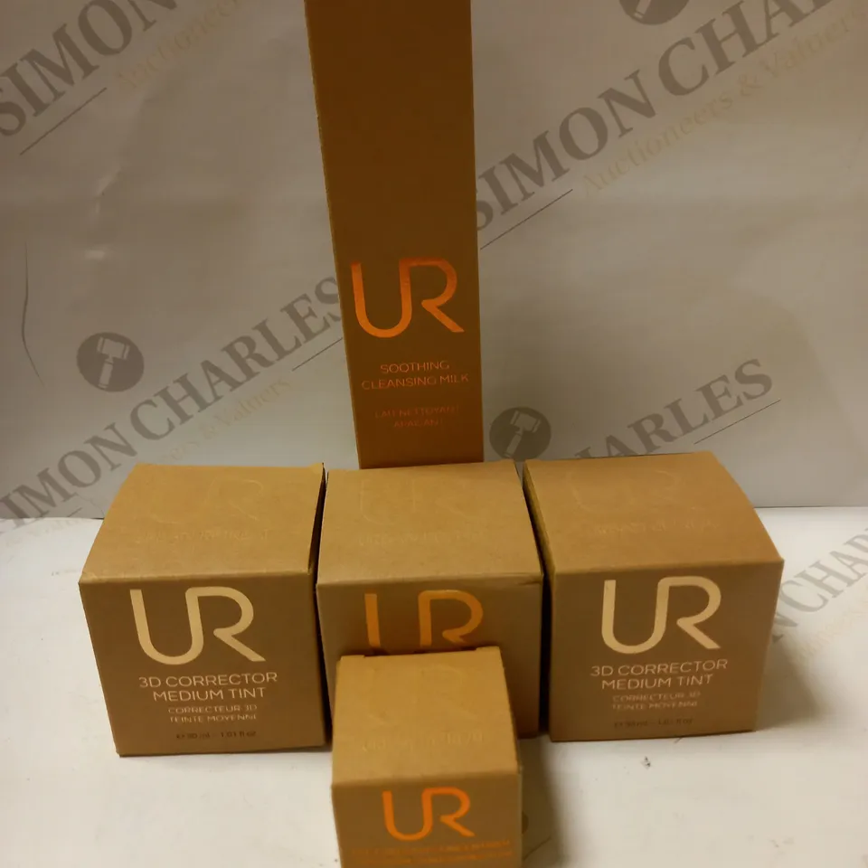LOT OF 5 ASSORTED UR PRODUCTS TO INCLUDE 3D CORRECTOR MEDIUM TINT, EYE CONTOUR CONCENTRATE & SOOTHING CLEANSING MILK 