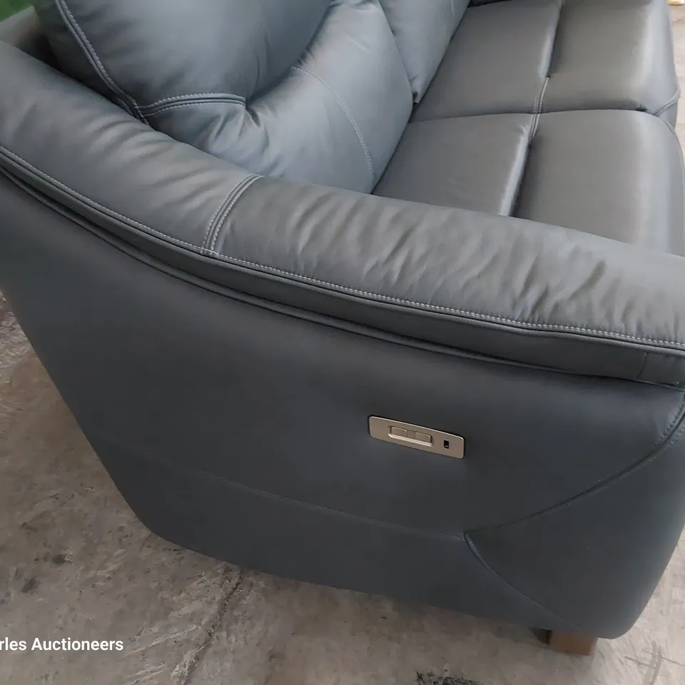 QUALITY BRITISH DESIGNER G PLAN JACKSON POWER RECLINING THREE SEATER SOFA CAMBRIDGE PETROL BLUE LEATHER 