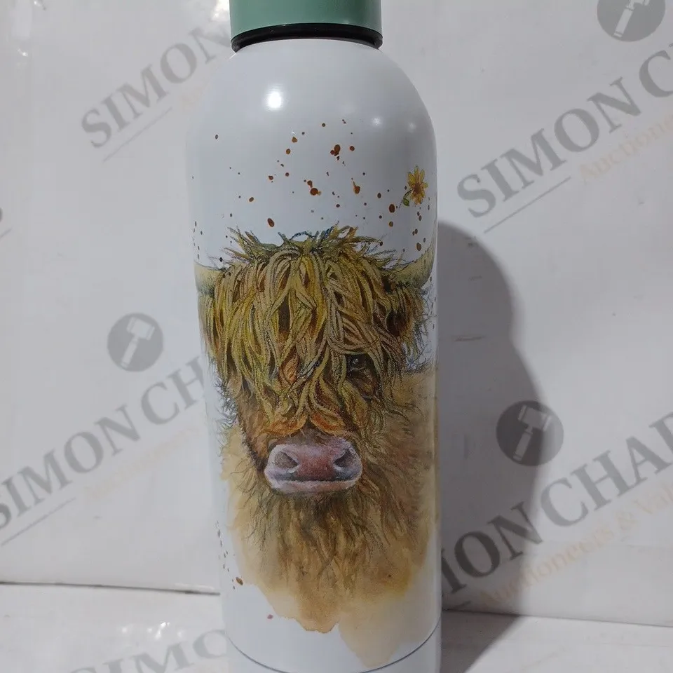 BOXED HIGHLAND COO BY JAN PASHLEY REUSABLE INSULATED STAINLESS STEEL BOTTLE