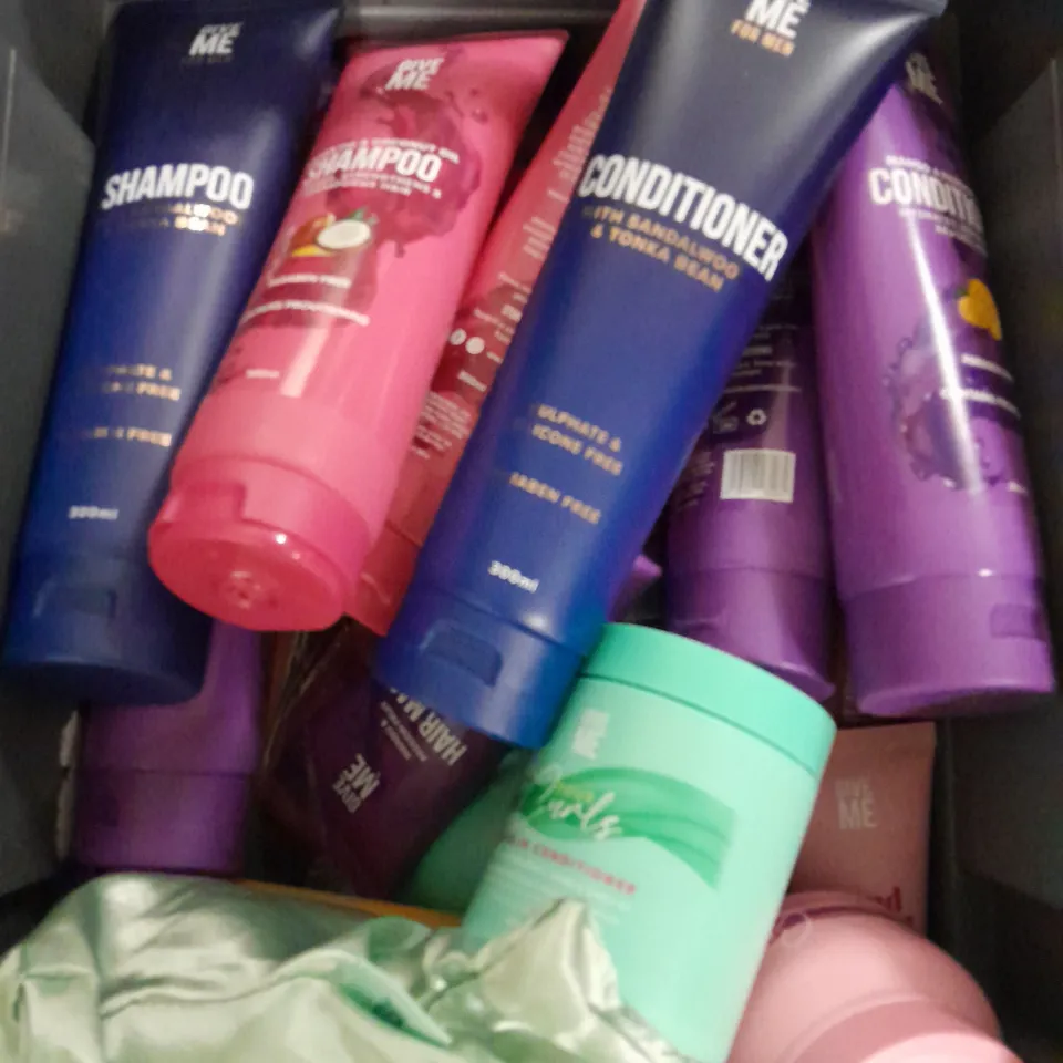 APPROXIMATELY 20 ASSORTED GIVE ME HAIR AND BODY PRODUCTS TO INCLUDE SHAMPOO, CONDITIONER AND BODY WASH