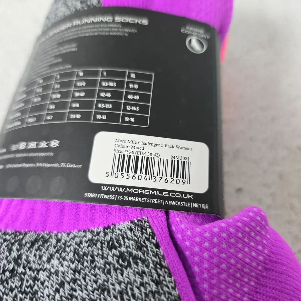 MORE MILE CHALLENGER RUNNING SOCKS – 5 PACK, WOMEN’S UK 5.5-8