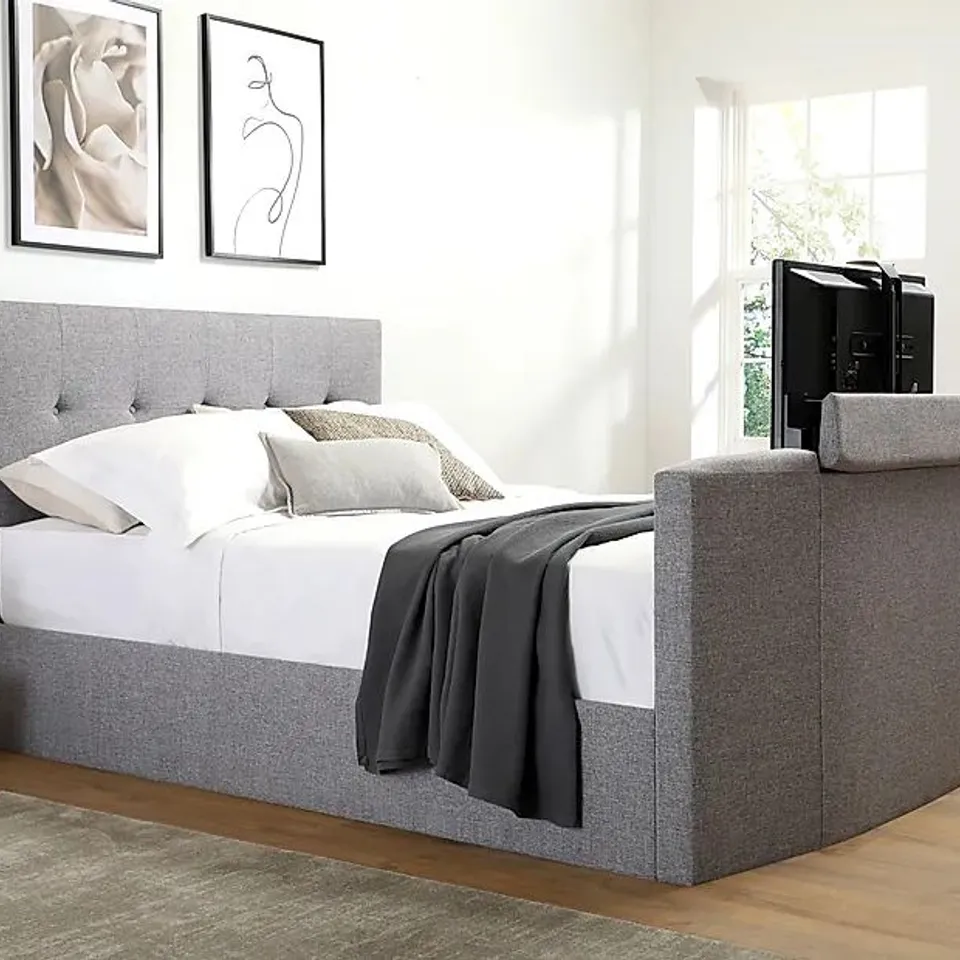 BOXED LANGHAM KING OTTOMAN TV BED, LIGHT GREY CLASSIC LINEN-WEAVE FABRIC (5 BOXES)