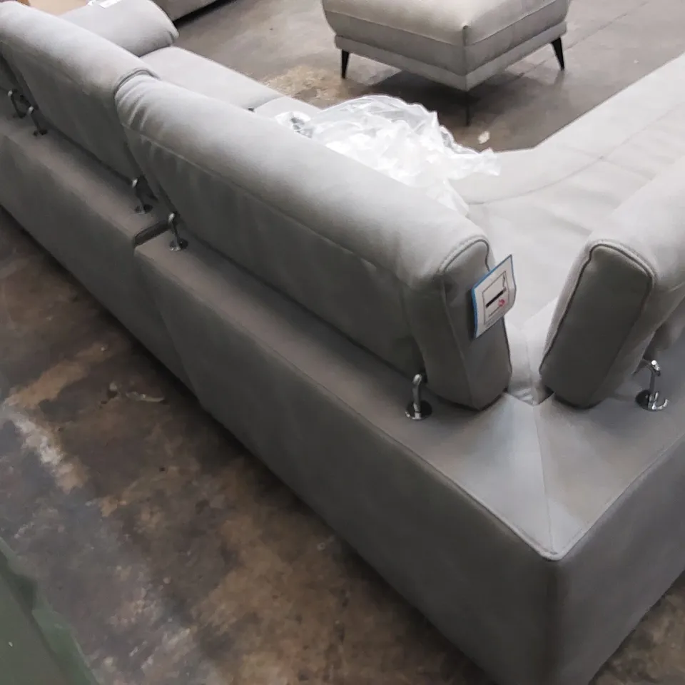 DESIGNER SUEDE CORNER SOFA WITH ADJUSTABLE HEADRESTS AND FOOTREST - GREY (4 ITEMS)