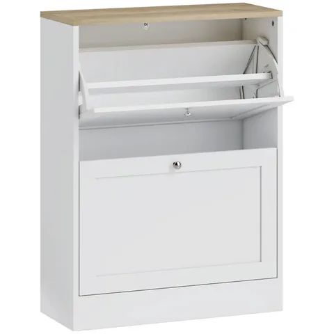 BOXED HOMCOM TWO FLIP DRAWER SHOE CABINET - WHITE