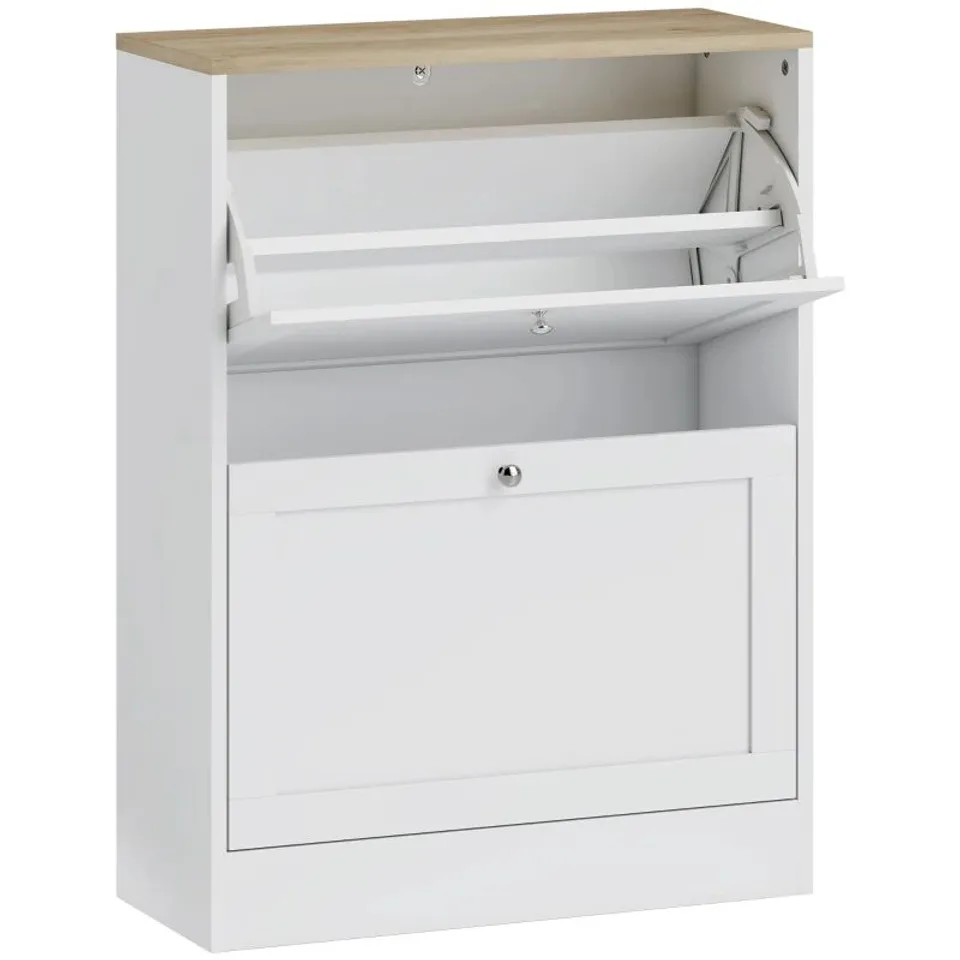 BOXED HOMCOM TWO FLIP DRAWER SHOE CABINET - WHITE