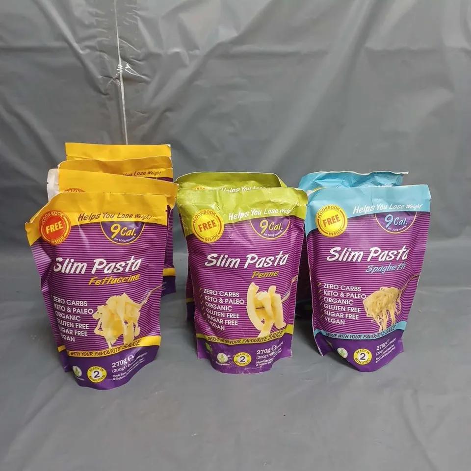LOT OF 8 PACKS OF SLIM PASTA, FETTUCCINE, PENNE AND SPAGHETTI 270G PER PACK