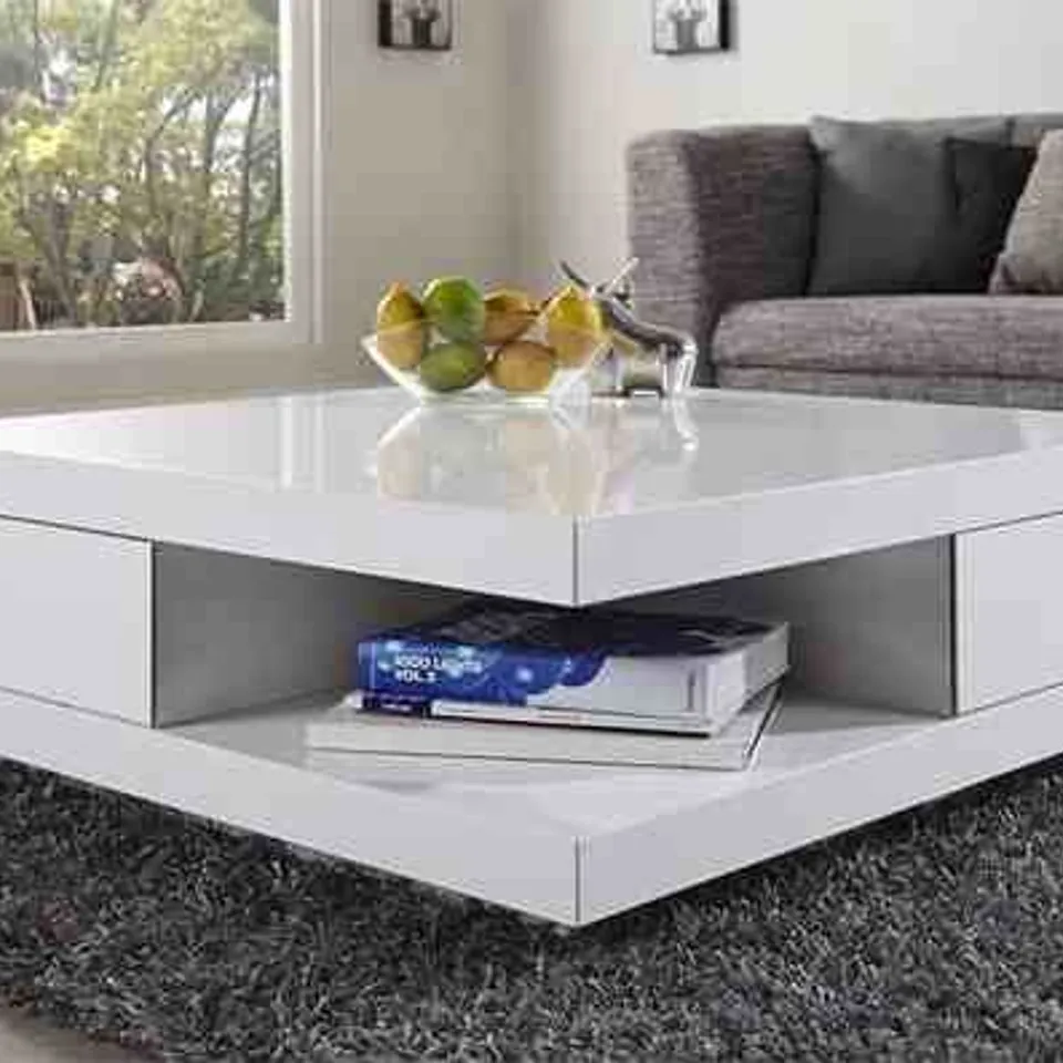 BOXED ABBEY 2-DRAWER COFFEE TABLE IN WHITE HIGH GLOSS (1 BOX)