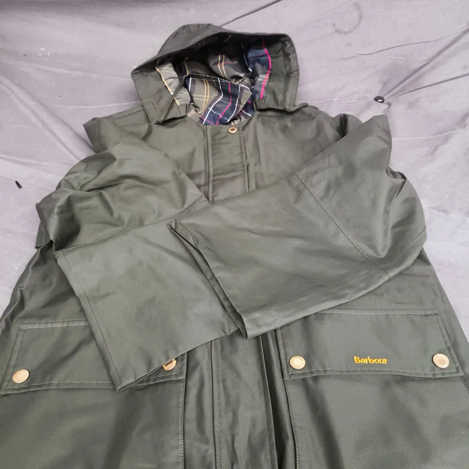 BARBOUR OLIVE GREEN WAXED JACKET - 8