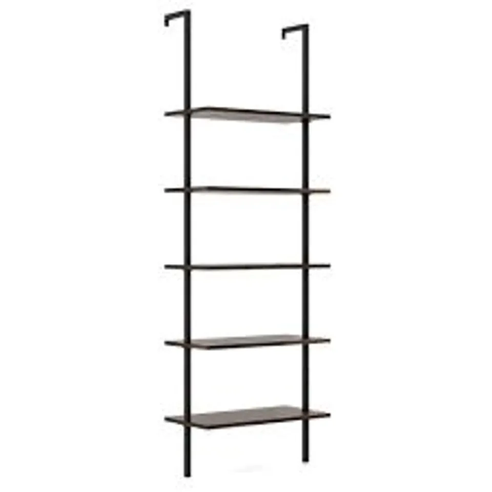 BOXED COSTWAY 5 TIER LADDER SHELF WITH STEEL FRAME FOR LIVING ROOM BEDROOM OFFICE - COFFEE