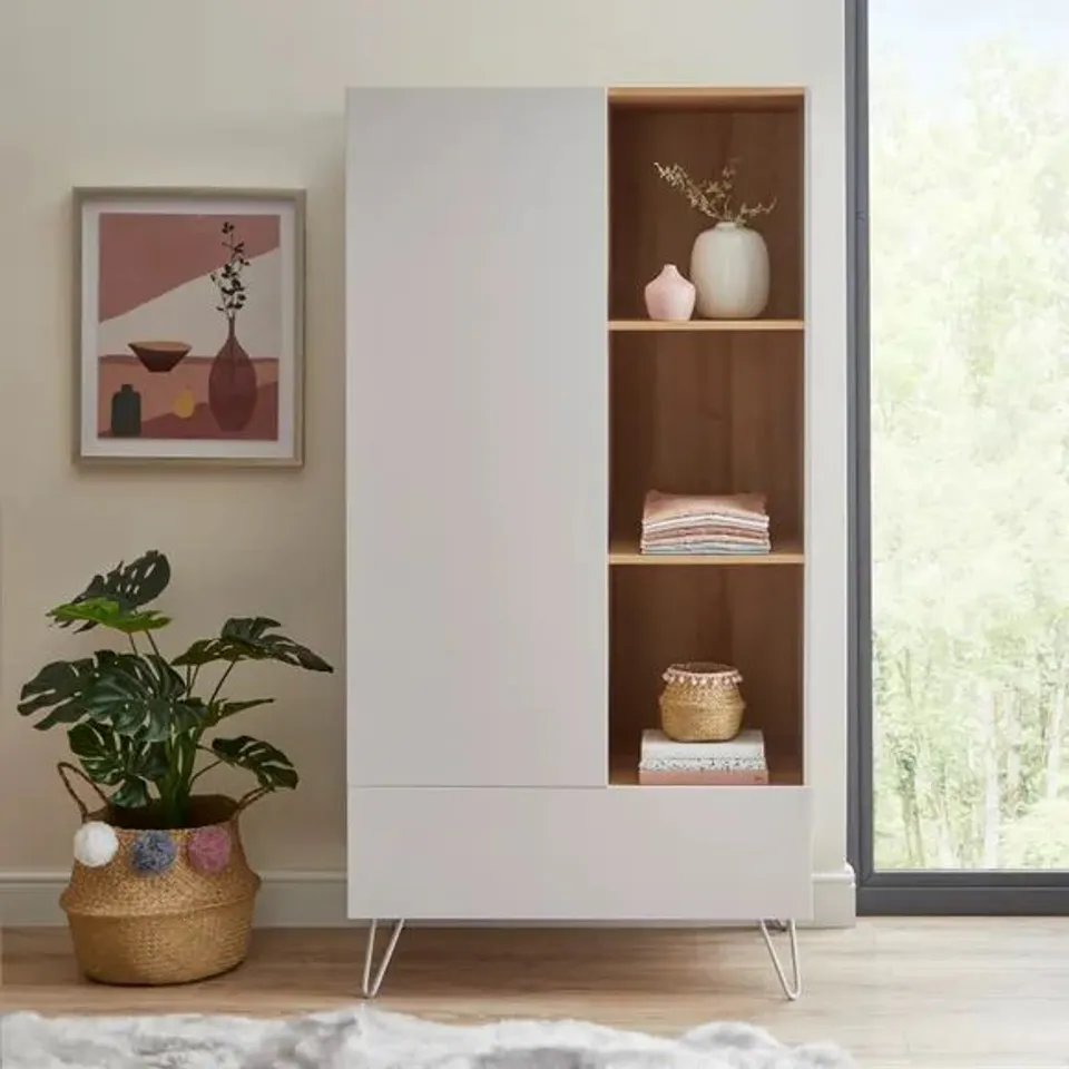 BOXED PENELOPE DOUBLE WARDROBE IN DOVE GREY- H178 X W90 X D56CM (2 BOXES)