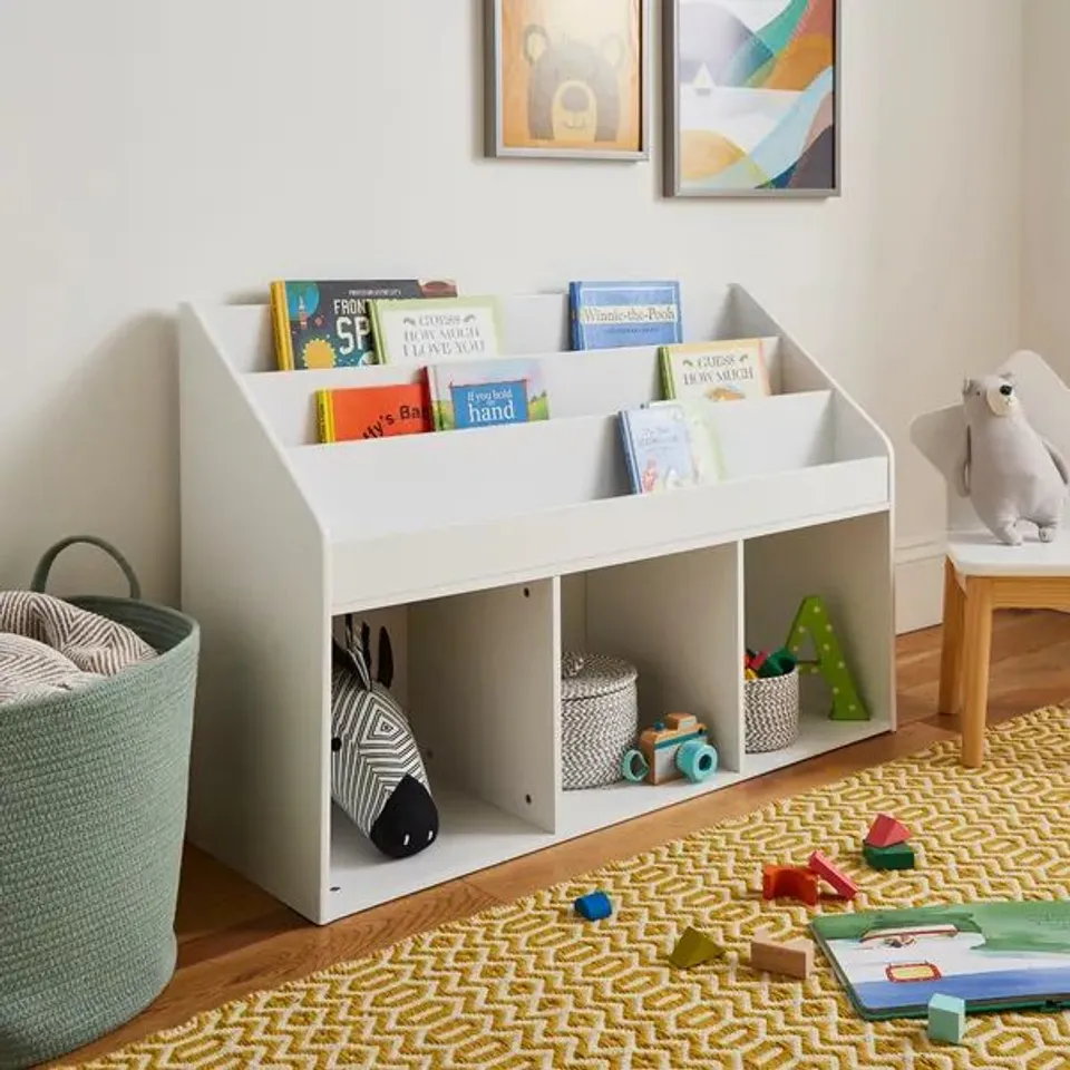 BOXED KID'S CASEY WIDE STORAGE BOOKCASE - WHITE (1 BOX)
