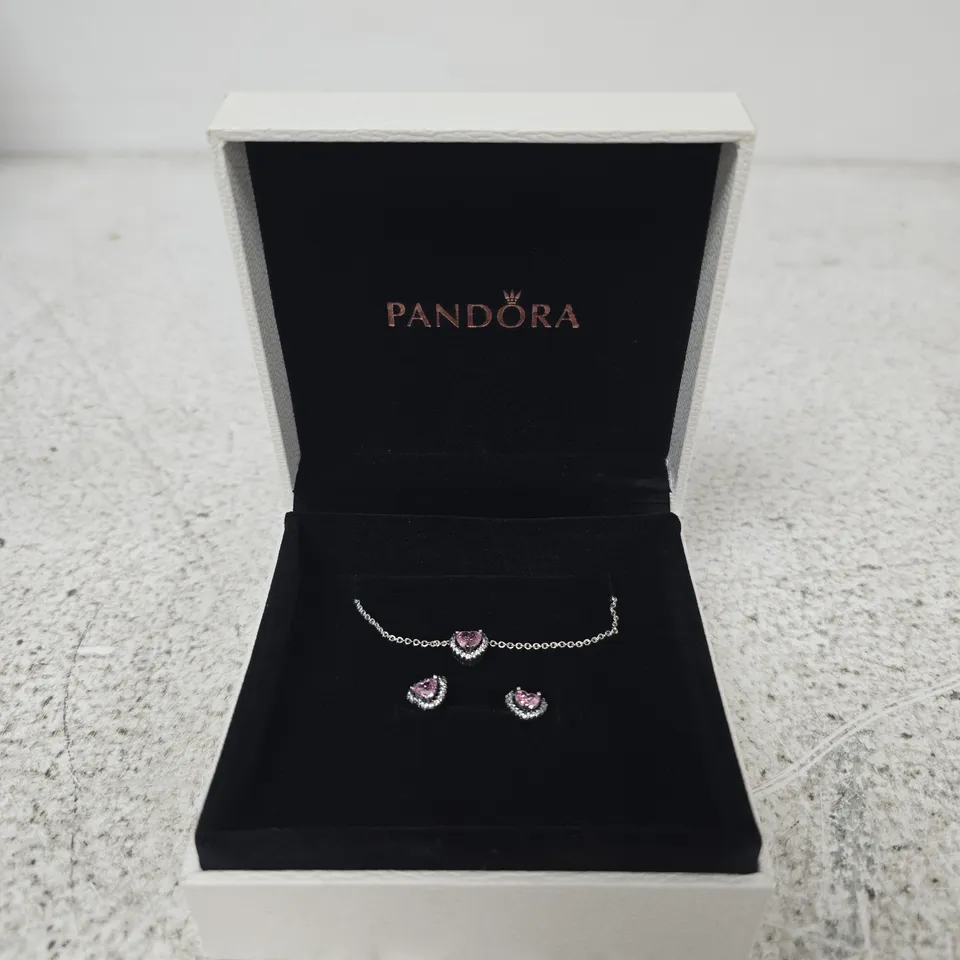 PANDORA HEART CHARM BRACELET & MATCHING EARRINGS SET – BOXED