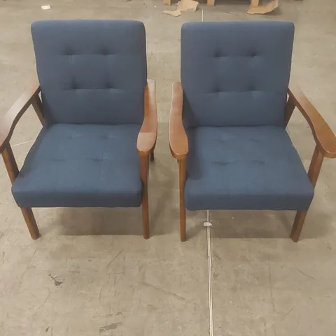 SET OF 2 66CM WIDE MID-CENTURY ACCENT CHAIRS WITH WOODEN ARMRESTS & TUFTED UPHOLSTERED SEAT