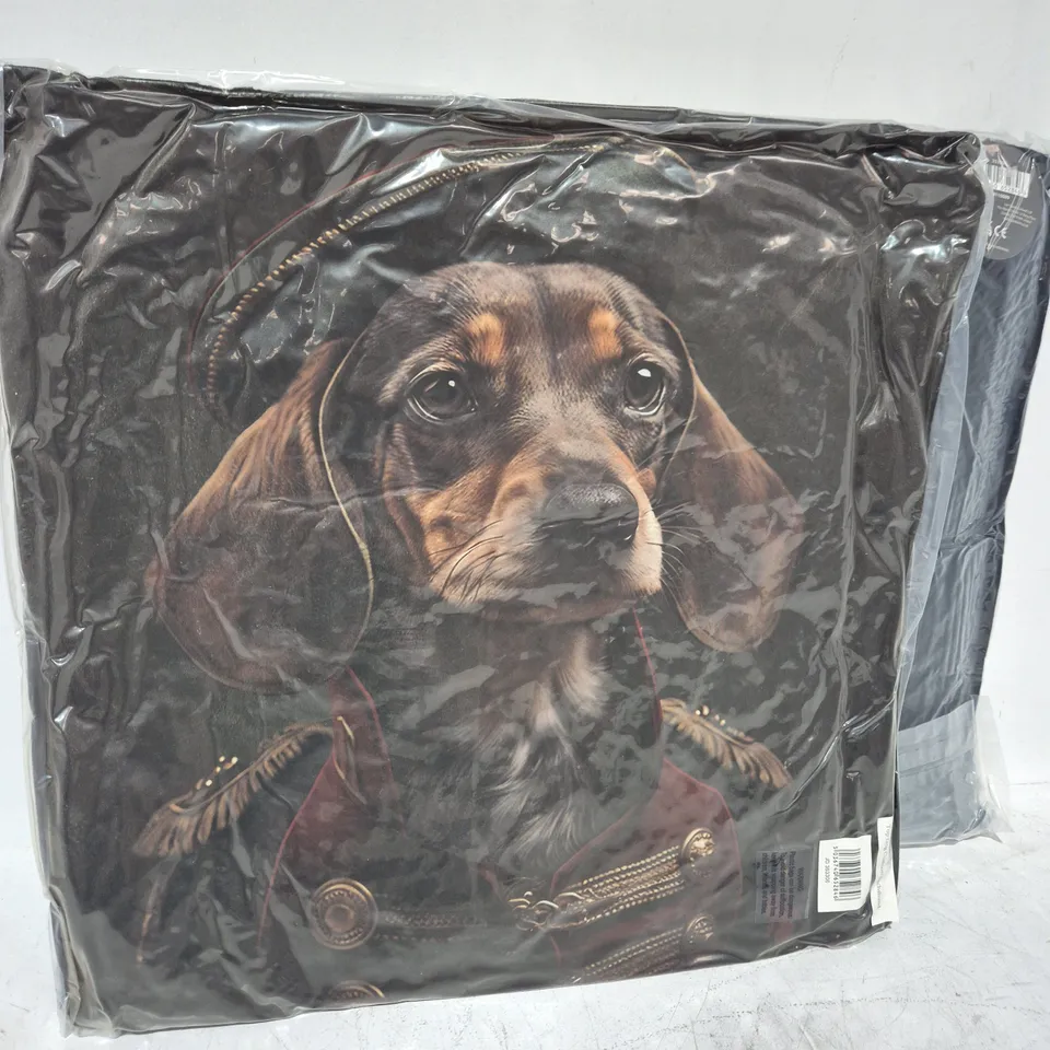 LOT OF 16 AS NEW TOP DOG DASCHHUND THEMED FILLED CUSHIONS - 45X45CM