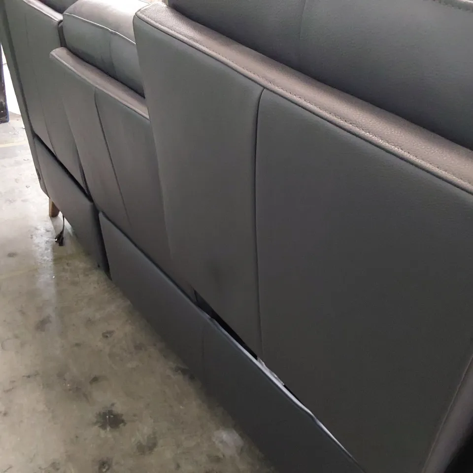DESIGNER POWER RECLINING THREE SEATER SOFA BLUE GREY LEATHER