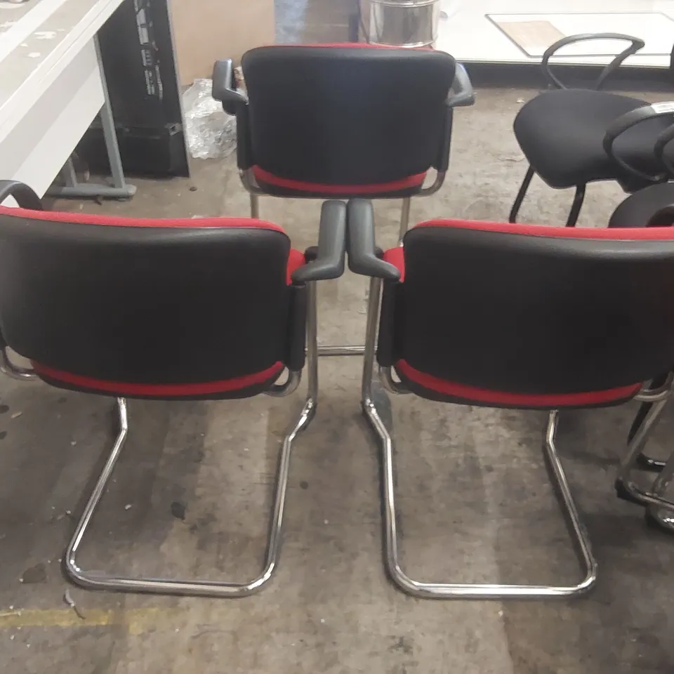 SET OF 3 RED UPHOLSTERED OFFICE CHAIRS