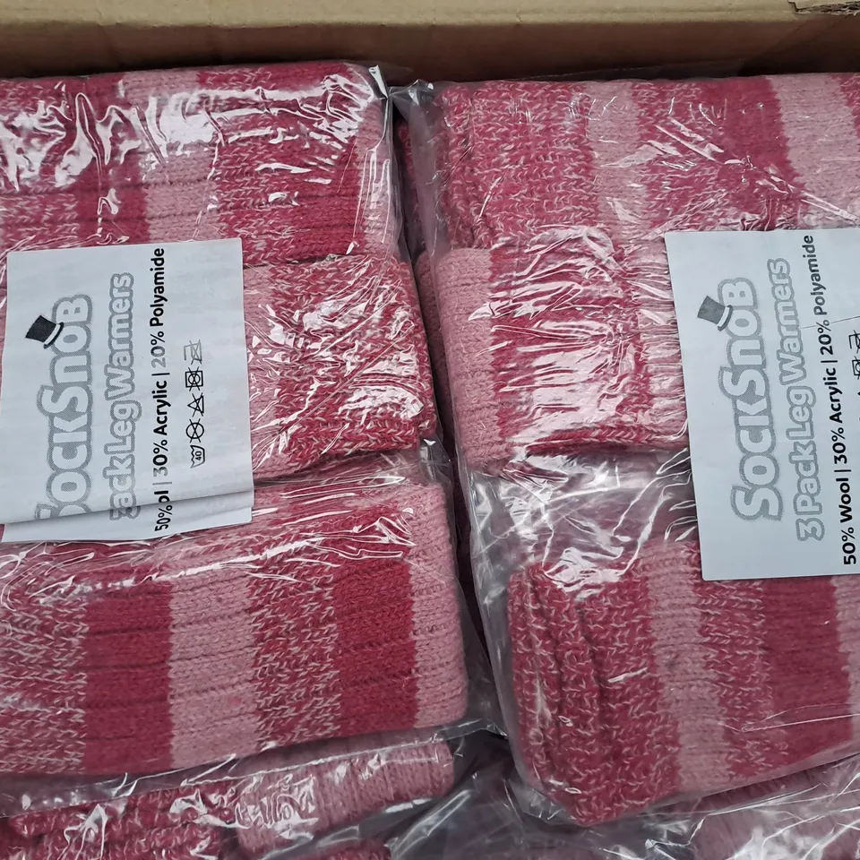 BOX OF APPROXIMATELY 10 ASSORTED SOCK SNOB 3-PACK LEG WARMERS IN PINK - COLLECTION ONLY