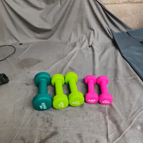 NEOPRENE DUMBBELLS SET OF 5: 3 KG, TWO 2 KG AND TWO 1 KG