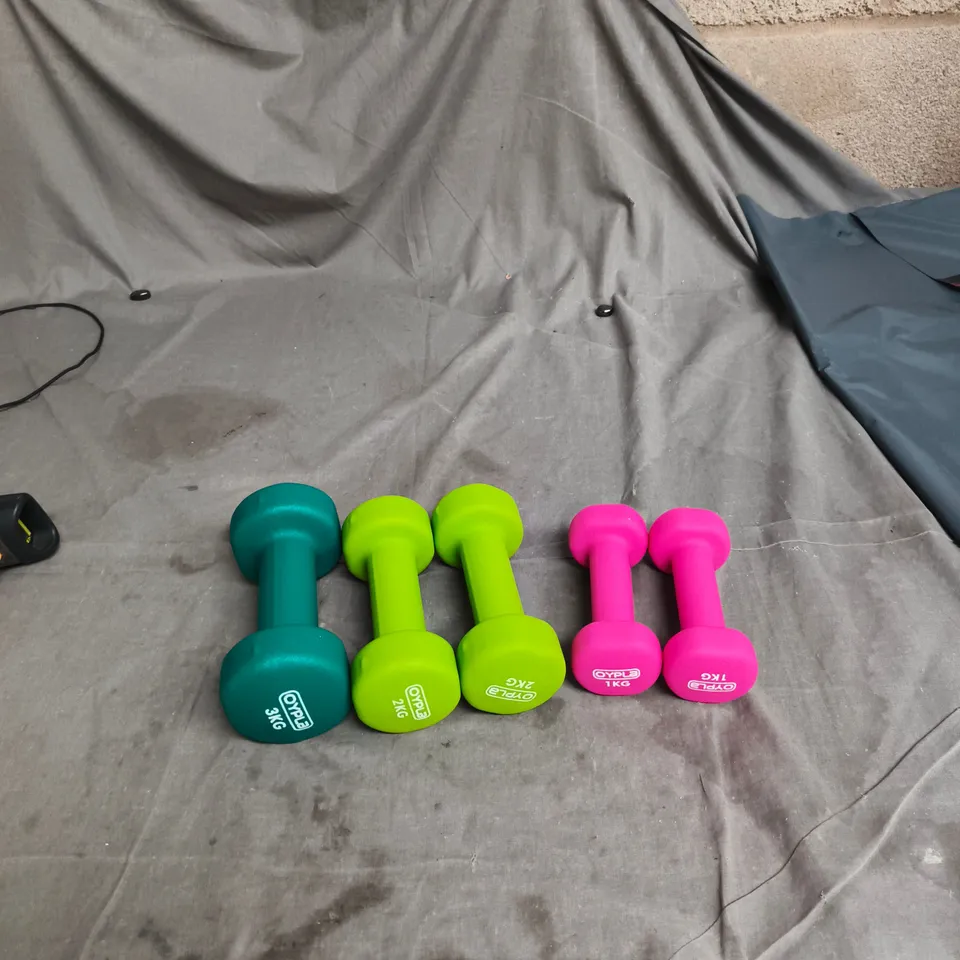 NEOPRENE DUMBBELLS SET OF 5: 3 KG, TWO 2 KG AND TWO 1 KG