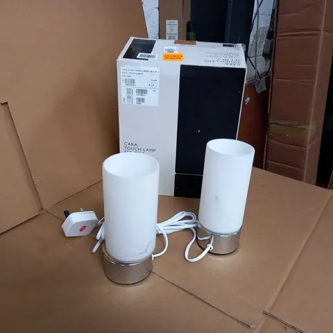 BOXED JOHN LEWIS CHROME/OPAL GASS SHADE TOUCH LAMP SET OF 2