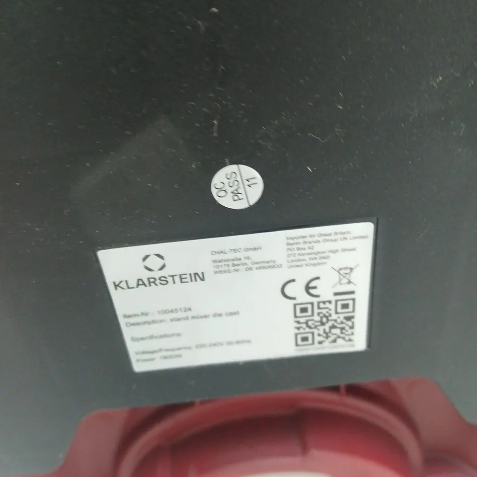 KLARSTEIN STAND MIXER – RED, DIE-CAST BODY WITH STAINLESS STEEL BOWL