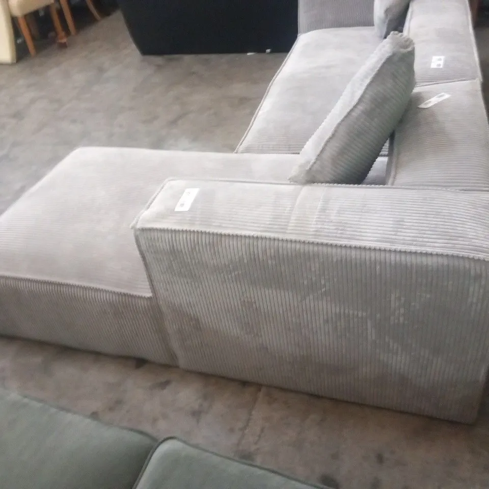 DESIGNER GREY CORDED FABRIC LARGE CORNER SOFA