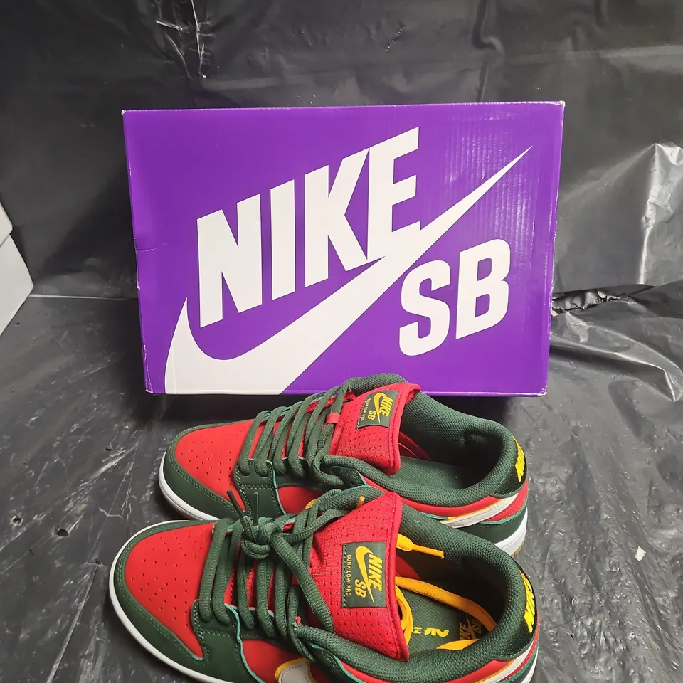 NIKE SB DUNK LOW PRO PRM SNEAKERS – RED/GREEN/YELLOW (US MENS 10 / US WOMENS 11.5)