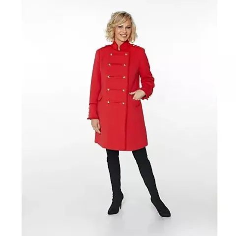 JM FASHION BY JULIEN MACDONALD MIDI LENGTH DRUMMER COAT- RED SIZE 14