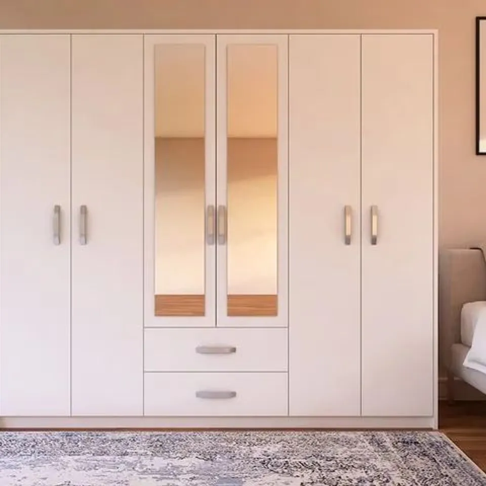 BOXED METALIA LUX WARDROBE WITH 6 DOORS, 2 DRAWERS AND MIRROR (4 BOXES)