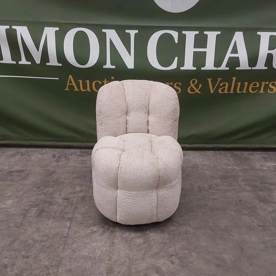 BRAND NEW BOXED BUMPER CIRCA GLAM FABRIC DINING CHAIR ON WHEELS - SAND