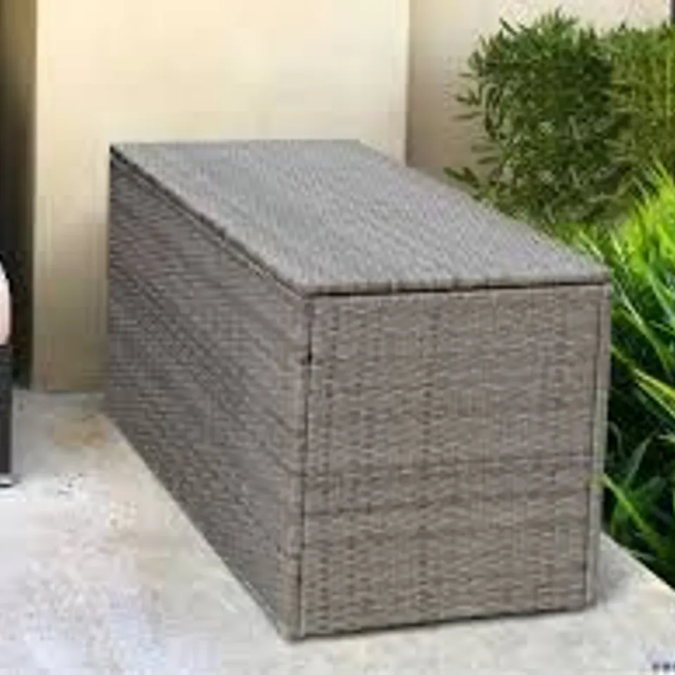 BOXED COSTWAY RATTAN PATIO BOX WITH 335L CAPACITY 115 X 60 X 65cm - GREY